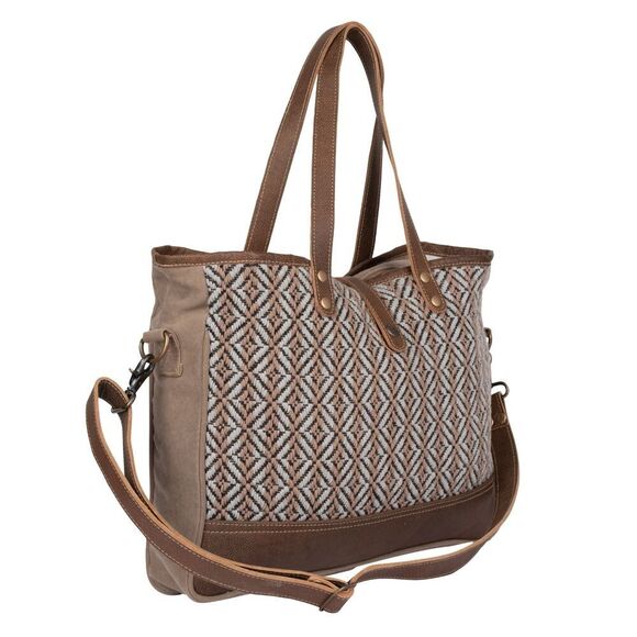 Myra Bag Handmade Exquisite Weekender Bag Upcycled Canvas & Cowhide Leather - Picture 3 of 7